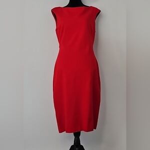 Laundry Brilliant Red Sleeveless Bodycon Wiggle Dress w No Split For Fitted Look